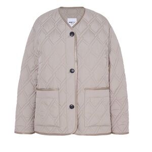 Jane Post Beige Quilted Collarless Jacket